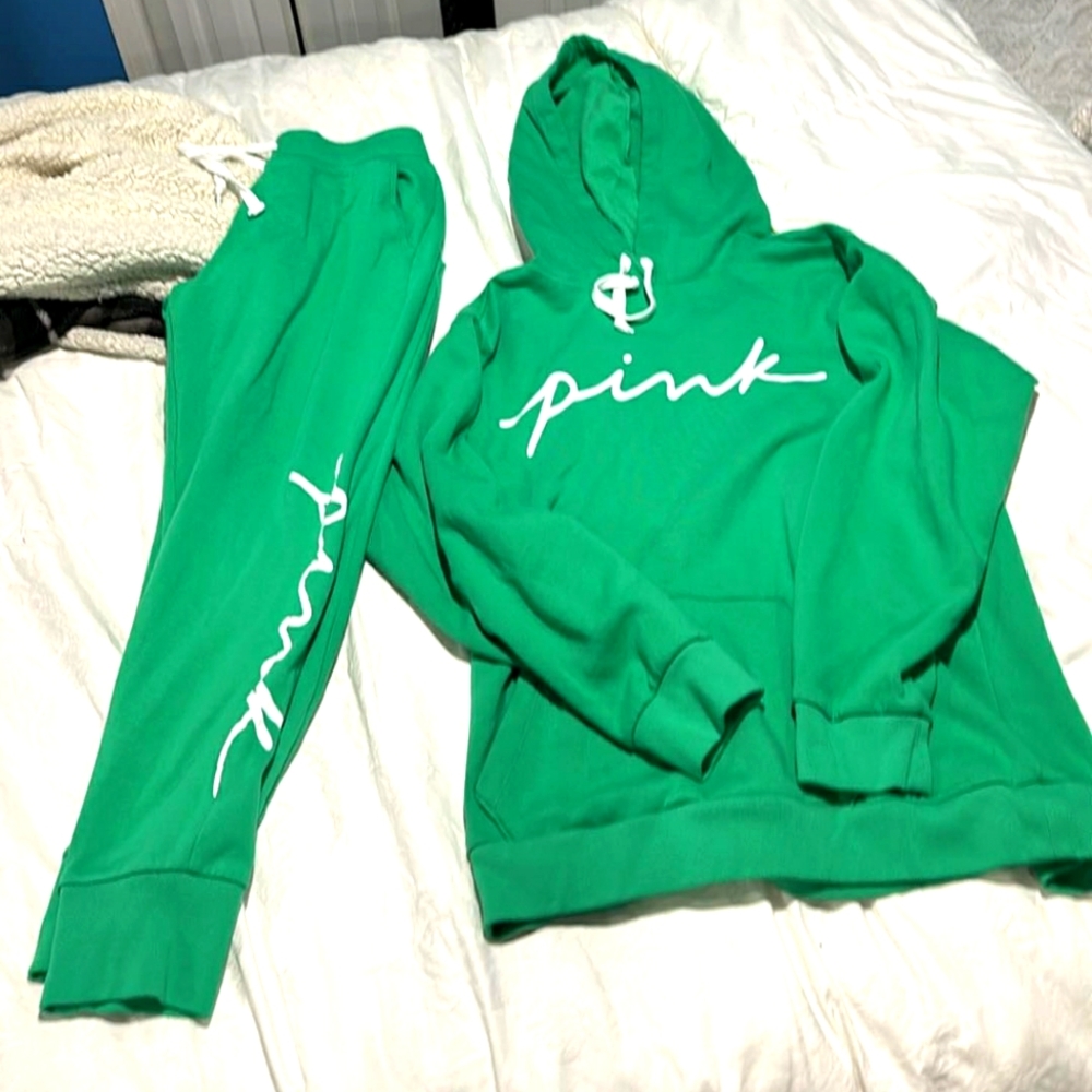 Pink sweet pants and hoodie set.